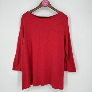 J. Jill Tunic Top XL Red Boat Neck Buttoned-back Tee Shirt Pima Cotton